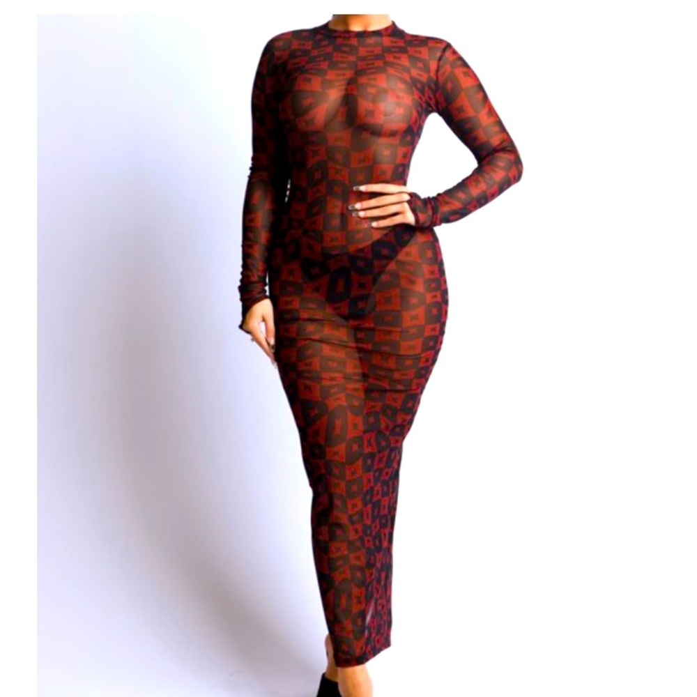 Sheer/Mesh Dress with Checkered Pattern